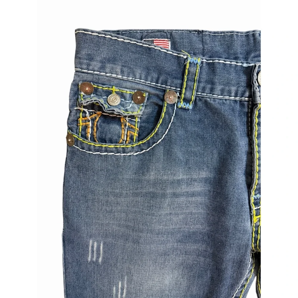 True Religion Y2K Denim Jeans 36‎ Multicolor Billie Rope Stitch Straight Leg